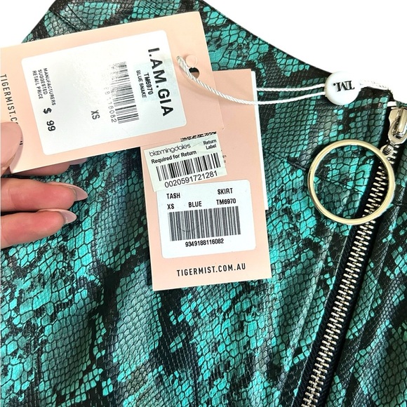 Tiger Mist Faux Snakeskin Mini Skirt Size XS NEW Blue Snake - Picture 5 of 8